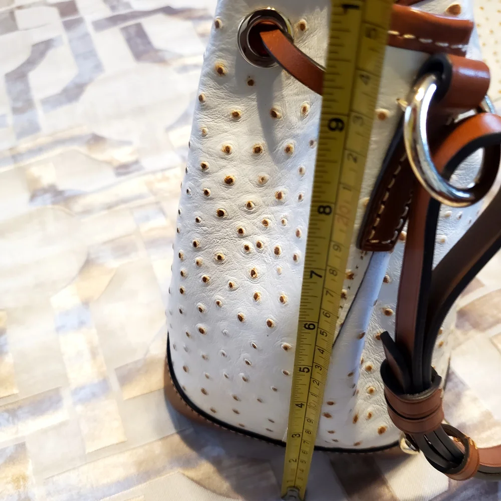 Dooney & Bourke White and Tan Perforated Shoulder Bag - Picture 10 of 12